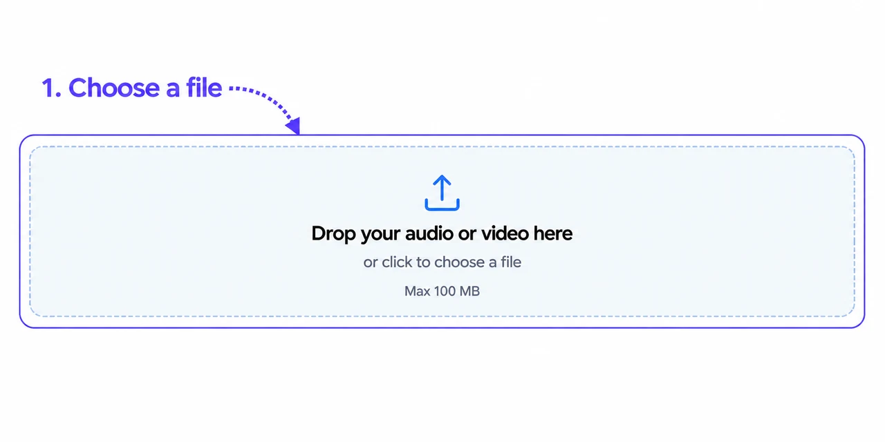 The upload area highlighted for choosing an audio or video file.